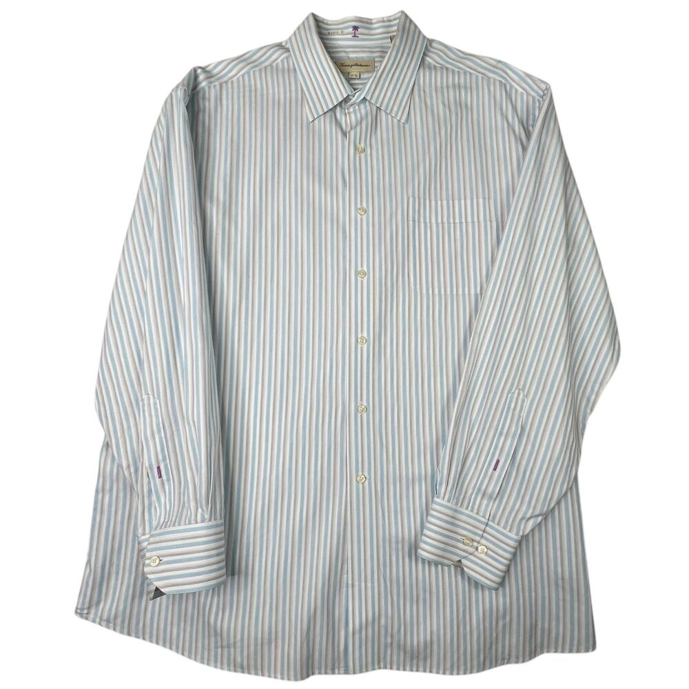 Tommy Bahama Cotton Long Sleeve Button Dress Shirt Blue Striped 17.5 x 34/35 - Picture 1 of 9
